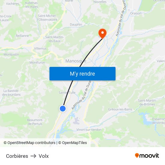 Corbières to Volx map