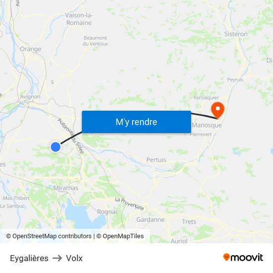 Eygalières to Volx map