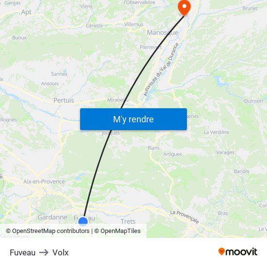 Fuveau to Volx map