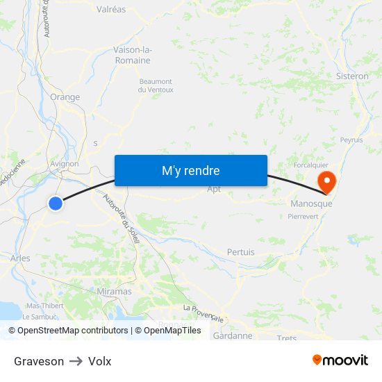 Graveson to Volx map
