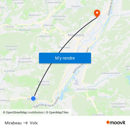Mirabeau to Volx map