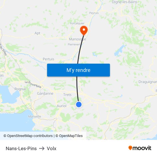 Nans-Les-Pins to Volx map