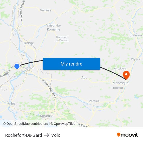 Rochefort-Du-Gard to Volx map