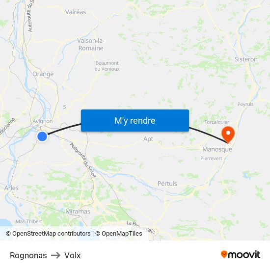 Rognonas to Volx map