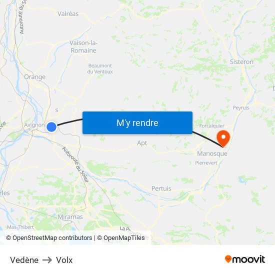 Vedène to Volx map