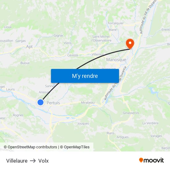 Villelaure to Volx map