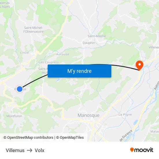 Villemus to Volx map