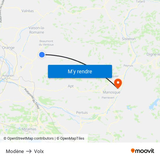 Modène to Volx map