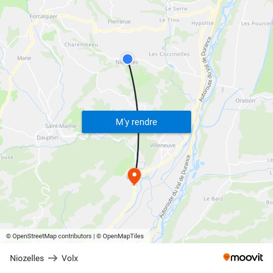 Niozelles to Volx map