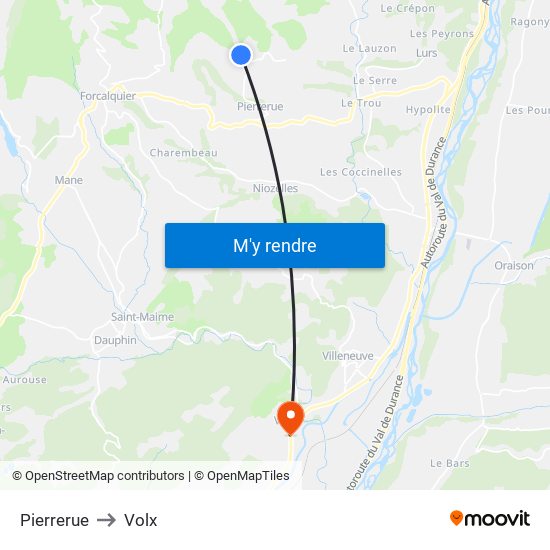 Pierrerue to Volx map