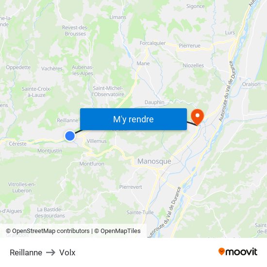 Reillanne to Volx map