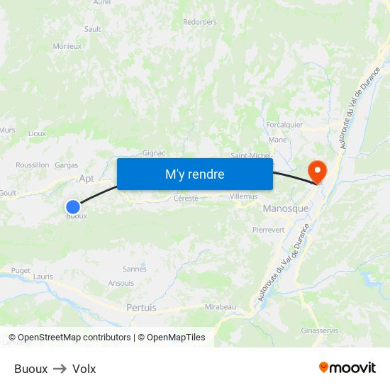 Buoux to Volx map