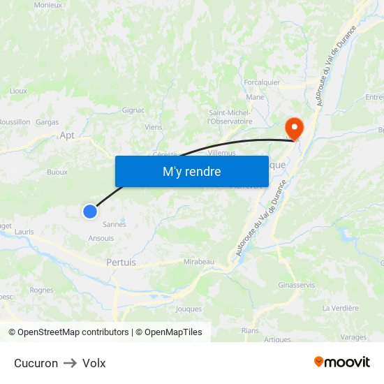 Cucuron to Volx map