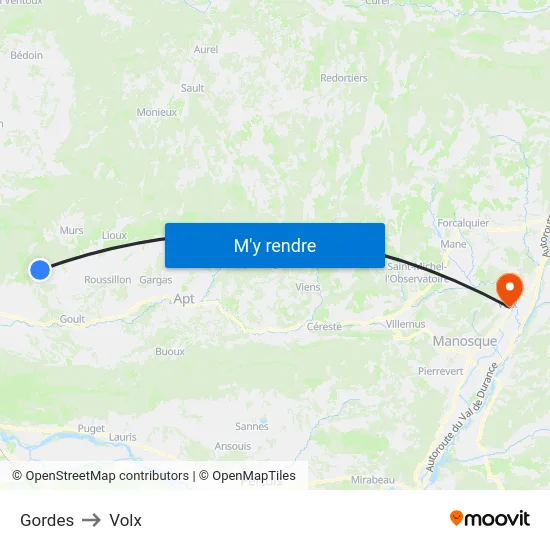 Gordes to Volx map