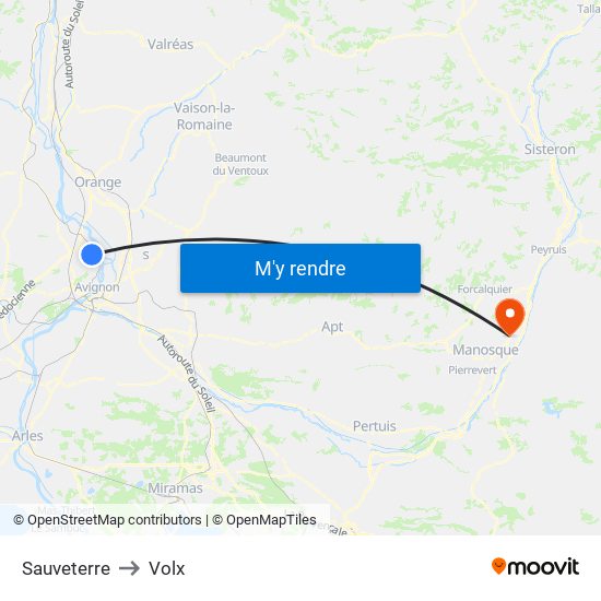 Sauveterre to Volx map