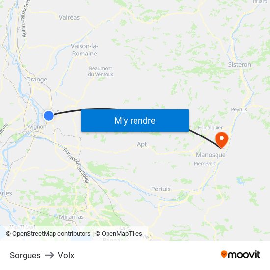 Sorgues to Volx map