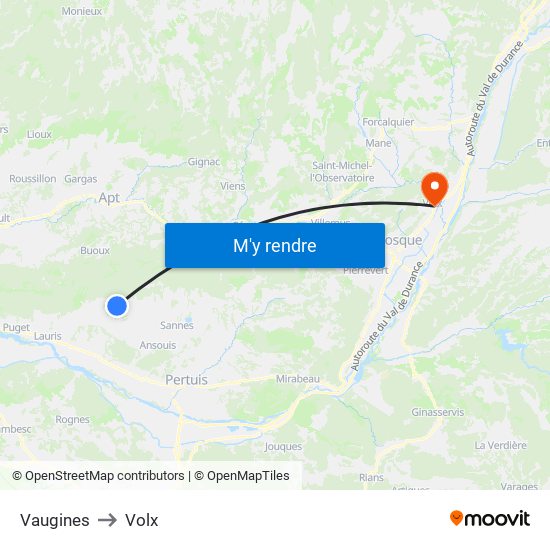 Vaugines to Volx map