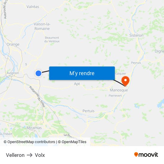 Velleron to Volx map