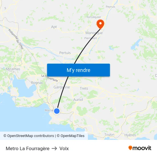 Metro La Fourragère to Volx map