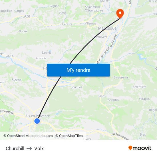 Churchill to Volx map