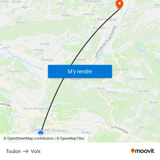 Toulon to Volx map