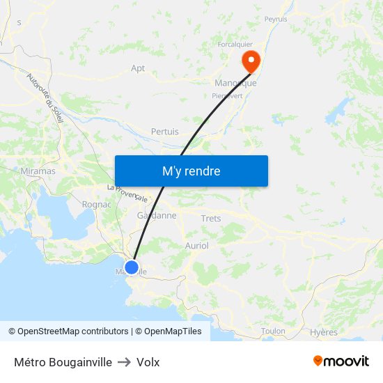 Métro Bougainville to Volx map