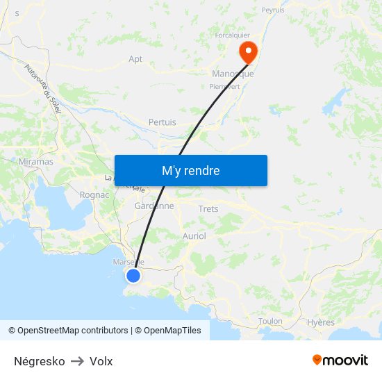 Négresko to Volx map