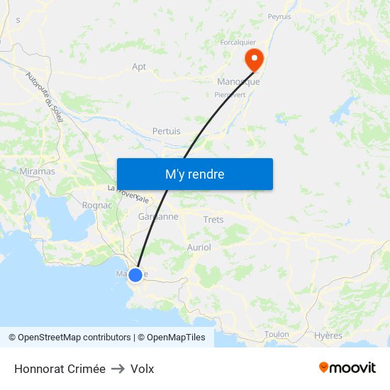 Honnorat Crimée to Volx map