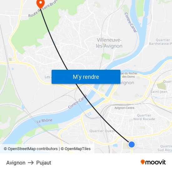 Avignon to Pujaut map