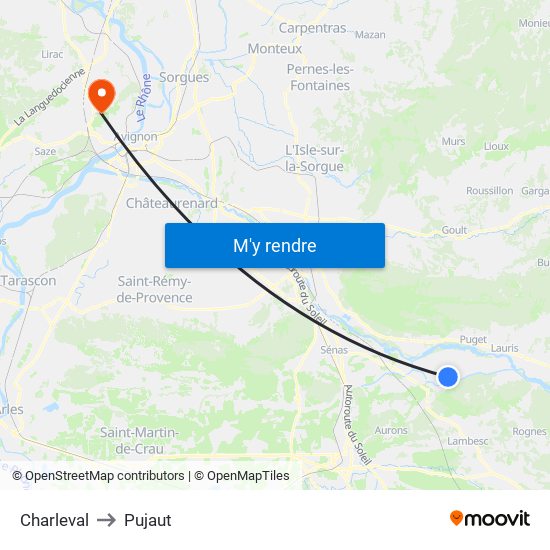 Charleval to Pujaut map