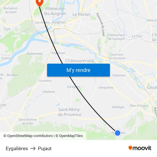 Eygalières to Pujaut map