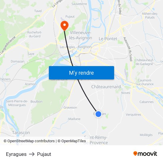 Eyragues to Pujaut map
