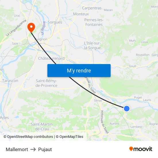 Mallemort to Pujaut map