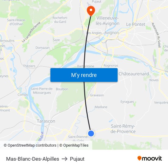Mas-Blanc-Des-Alpilles to Pujaut map
