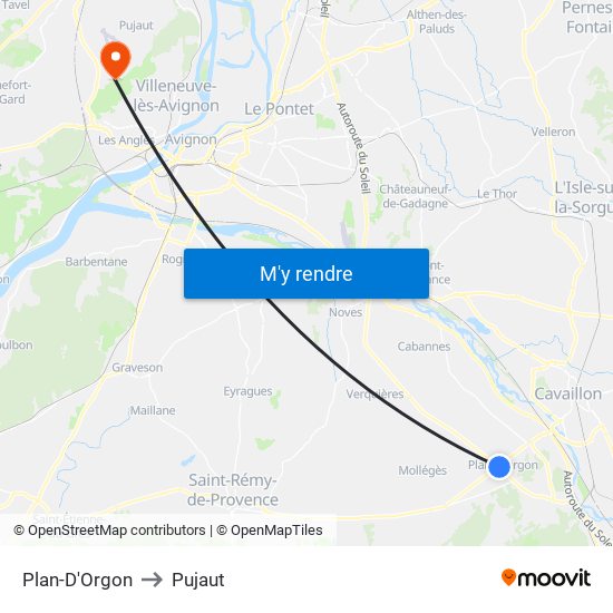 Plan-D'Orgon to Pujaut map