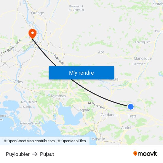 Puyloubier to Pujaut map
