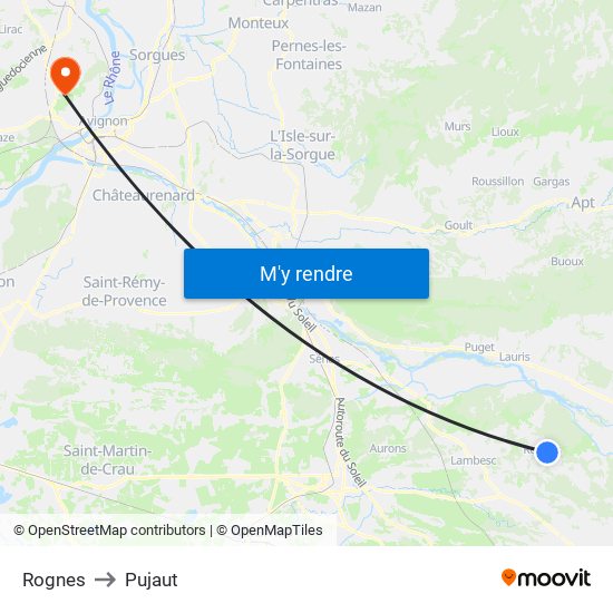 Rognes to Pujaut map