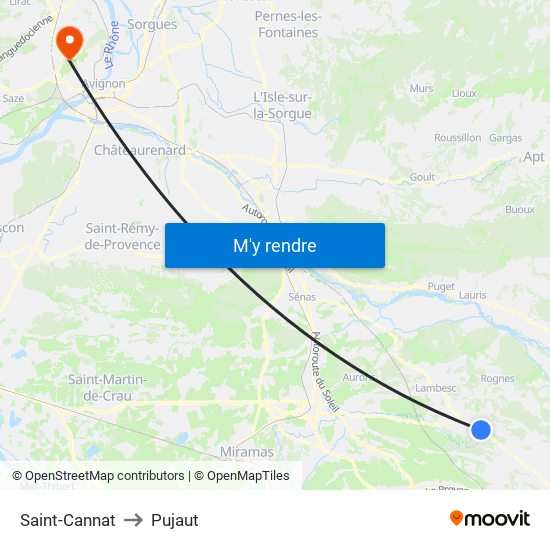 Saint-Cannat to Pujaut map