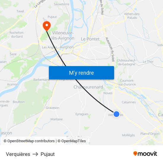 Verquières to Pujaut map