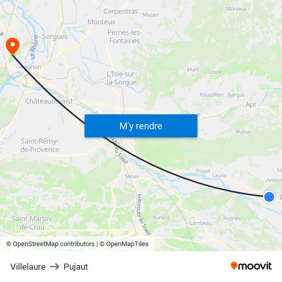 Villelaure to Pujaut map