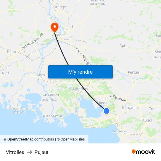 Vitrolles to Pujaut map