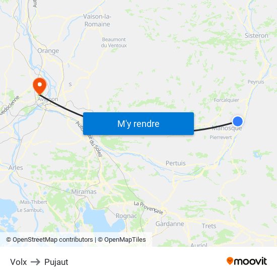 Volx to Pujaut map