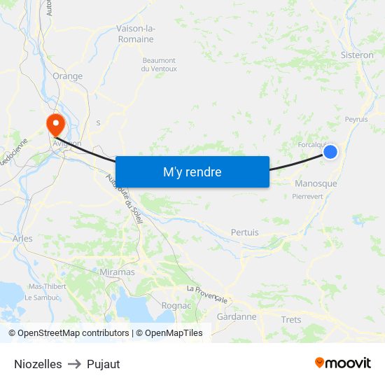 Niozelles to Pujaut map