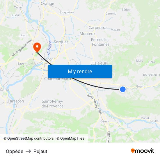 Oppède to Pujaut map