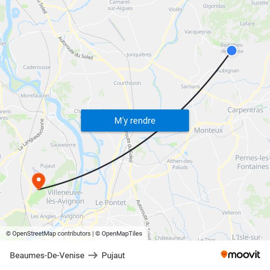 Beaumes-De-Venise to Pujaut map