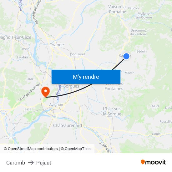 Caromb to Pujaut map