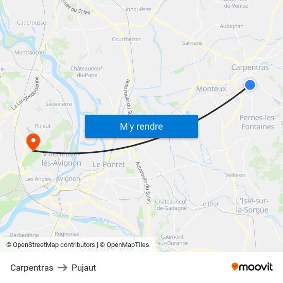 Carpentras to Pujaut map