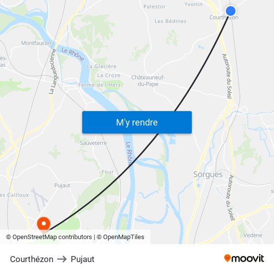 Courthézon to Pujaut map