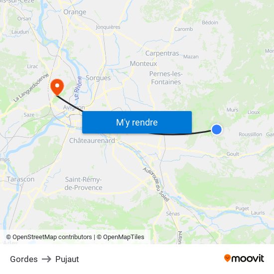 Gordes to Pujaut map