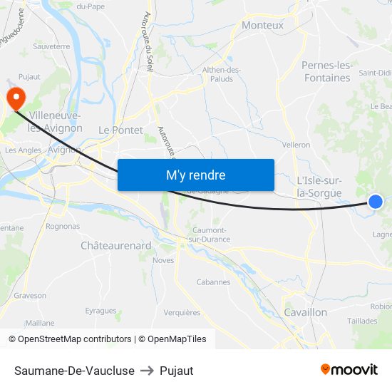 Saumane-De-Vaucluse to Pujaut map